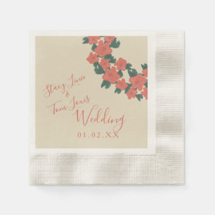 Vintage Flora Rosa Korallen Botanische Hochzeit Serviette