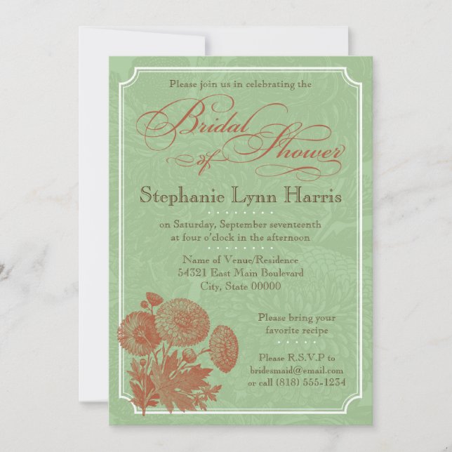 Vintage Flora (Sage & Pumpkin) Einladung (Vorderseite)