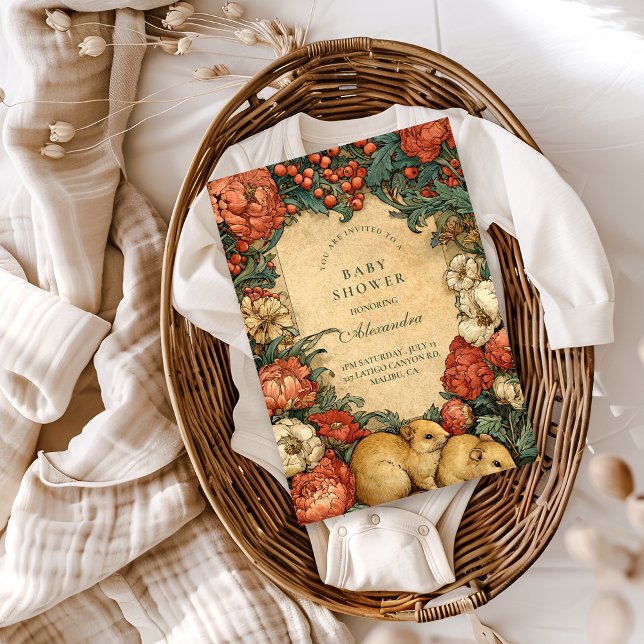 Vintage Floral Baby Animals Baby Shower Einladung (Von Creator hochgeladen)