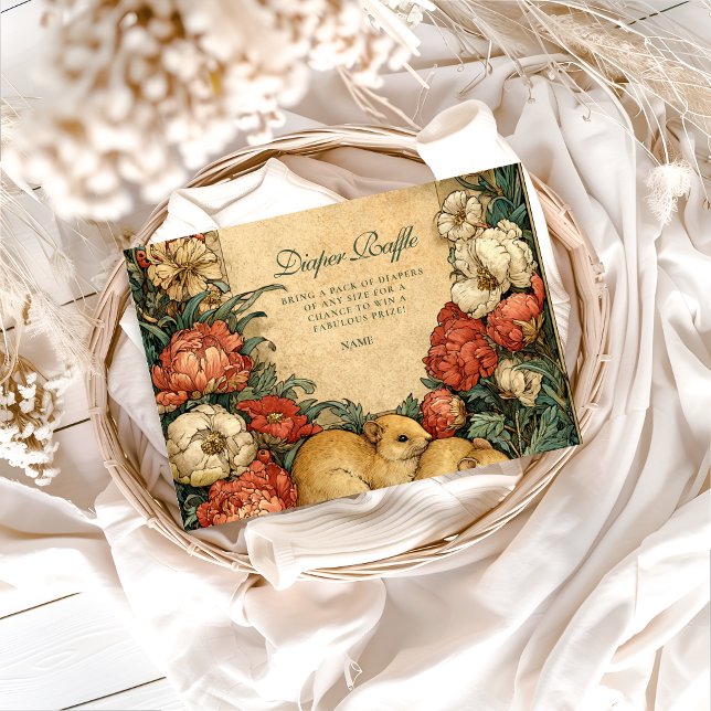 Vintage Floral Baby Animals Diapper Raffle  Begleitkarte (Von Creator hochgeladen)