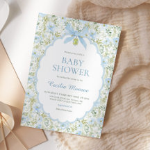 Vintage Floral Blaue Schleife Baby Boy Shower