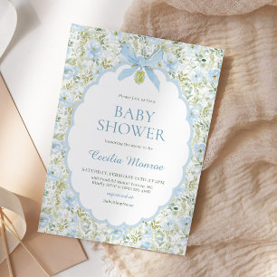 Vintage Floral Blaue Schleife Baby Boy Shower Einladung