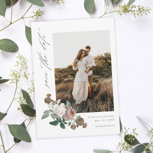 Vintage Floral Boho Photo Wedding Save the Date Einladung