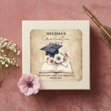 Vintage Floral Book Graduation Cap Thank You Favor