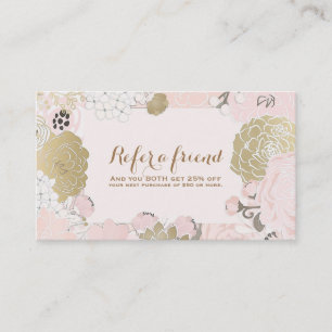 Vintage Floral Botanisches Rosa Gold Empfehle eine Empfehlungskarte