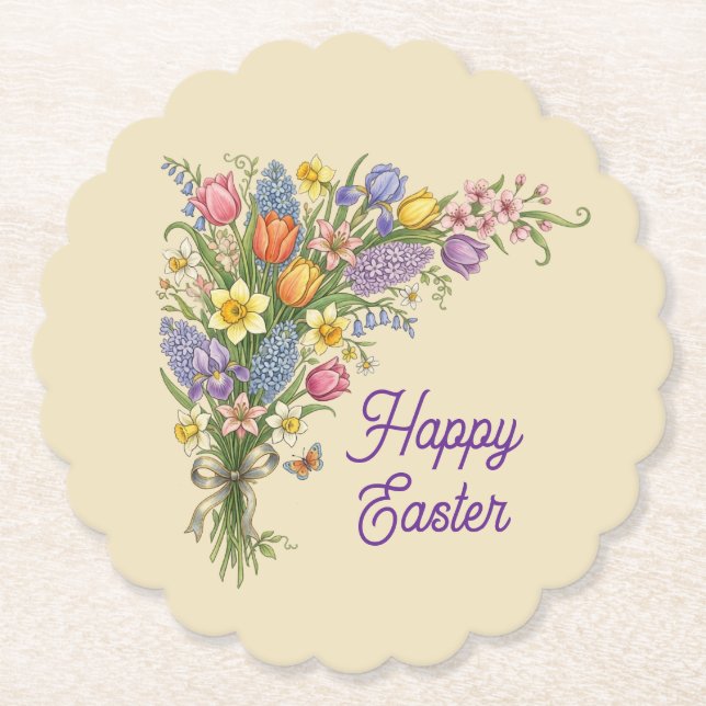 Vintage Floral Bouquet - Happy Easter Paper Untersetzer (Vorderseite)