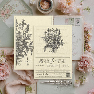 Vintage Floral Buttergelb QR Christliche Hochzeit Einladung