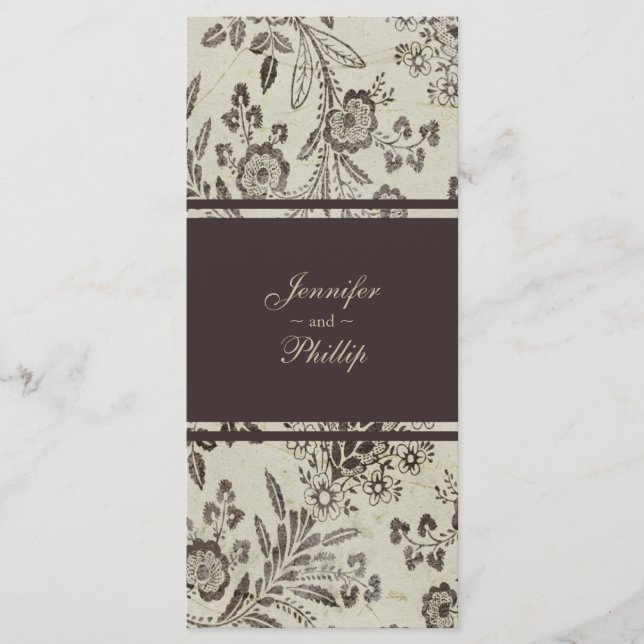 Vintage Floral Cambridge Braunes Hochzeitsprogramm Programm (Vorderseite)