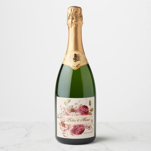 Vintage Floral Champagne Bottle Label (Vorderseite)