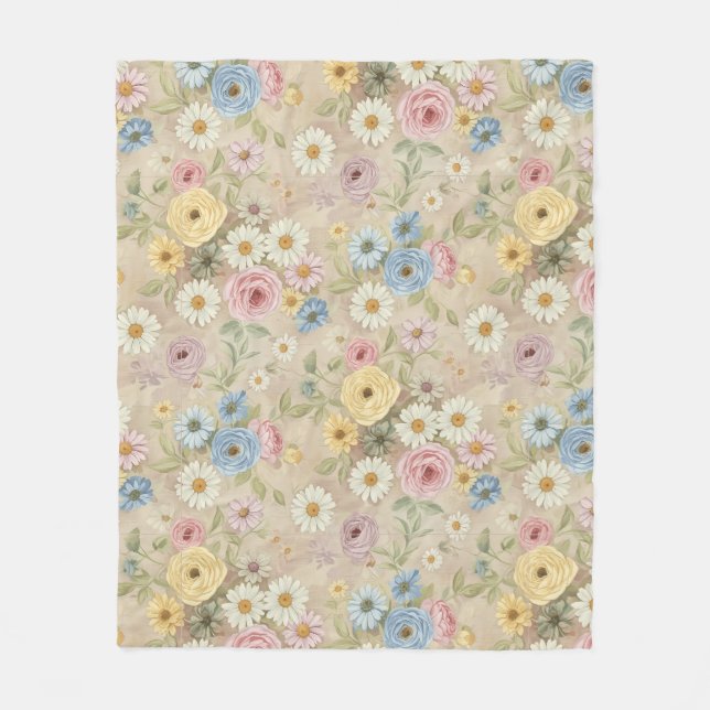 Vintage floral Cosy Soft Daisy Rose Fleecedecke (Vorderseite)