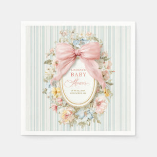 Vintage Floral Cottagecore Rosa Schleife Baby Show Serviette