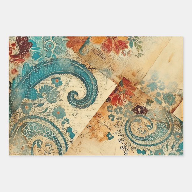 Vintage Floral Decoupage Geschenkpapier Set (Vorderseite 2)
