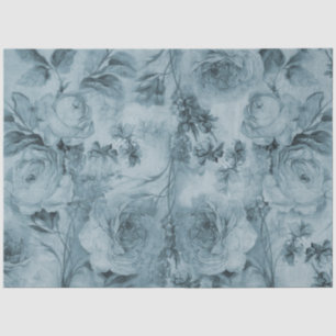 Vintage Floral Delft Blue Rose Script Decoupage Seidenpapier