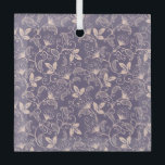 Vintage Floral Design with Swirling Vines Ornament Aus Glas<br><div class="desc">Floral pattern with beige flowers and leaves on a purple background. The design features swirling vines,  creating an elegant and vintage aesthetic.</div>