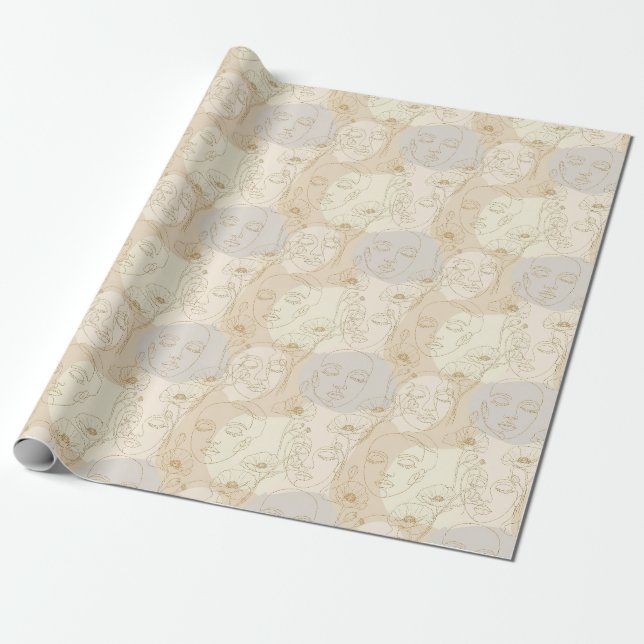 Vintage Floral Face Line Pattern (1) Geschenkpapier (Ungerollt)