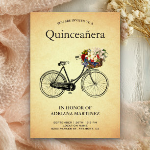 Vintage Floral Fahrrad 15. Geburtstag Quinceanera Einladung
