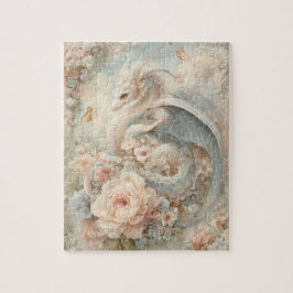Vintage Floral Fantasy Dragon Pastel Nostalgia Puzzle