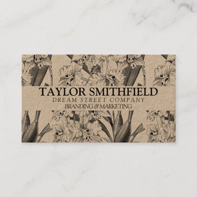 Vintage Floral Fine Line Kraft-Visitenkarte Visitenkarte (Vorderseite)