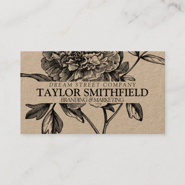 Vintage Floral Fine Line Kraft-Visitenkarte Visitenkarte (Vorderseite)