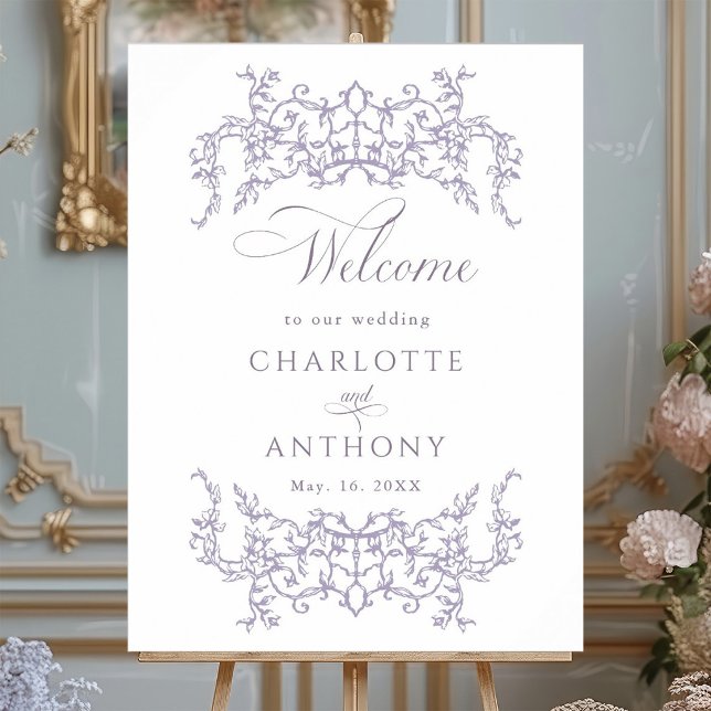 Vintage Floral Frame Lavender Wedding Welcome Poster (Von Creator hochgeladen)