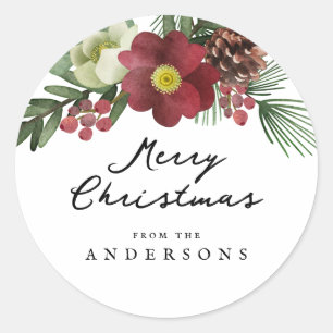 Vintage Floral Frohe Weihnachten Runder Aufkleber