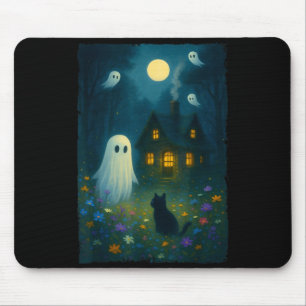 Vintage Floral Geist Schwarze Katze Halloween Geis Mousepad
