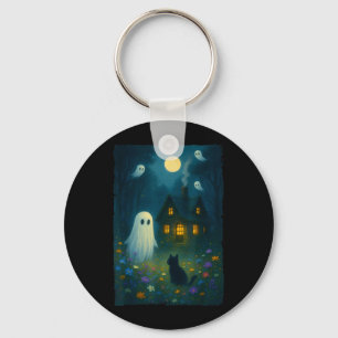 Vintage Floral Geist Schwarze Katze Halloween Geis Schlüsselanhänger