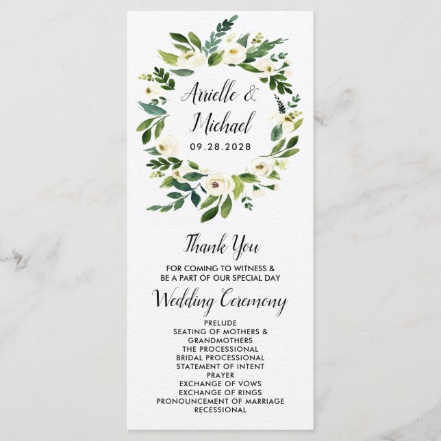 Vintage Floral Greenery Garten Hochzeitsprogramme Programm (Vorderseite)