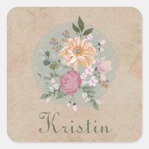Vintage Floral Grün Pink Weiß Name