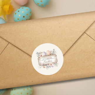 Vintage Floral Happy Easter  Runder Aufkleber