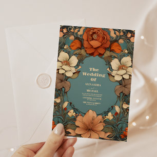 Vintage-Floral-Hochzeitsfeier im Jugendstil Einladung