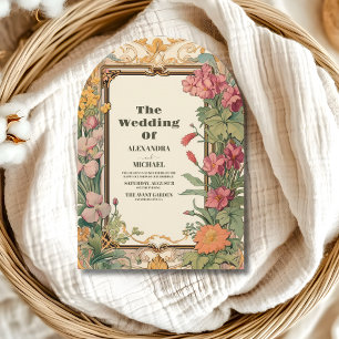 Vintage-Floral-Hochzeitsfeier im Jugendstil Einladung