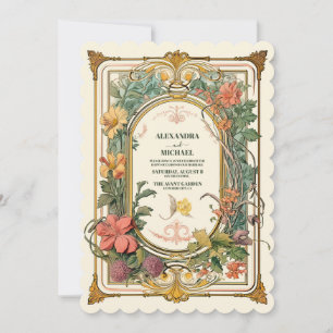 Vintage-Floral-Hochzeitsfeier im Jugendstil Einladung