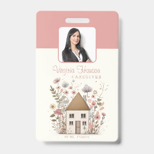 Vintage Floral House Pflege Dienstleistungen Pink  Ausweis
