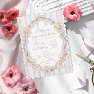 Vintage Floral Just Wanna be One First Birthday Einladung