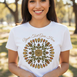 Vintage Floral Linocut Medallion Custom Text T-Shirt