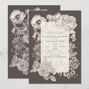 Vintage Floral Moderne Elfenbein- und Graue Verlob Einladung