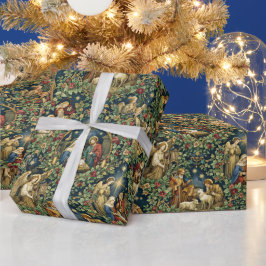 Vintage Floral Nativity on Midnight Blue Geschenkpapier