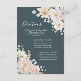 Vintage Floral Navy Blue Wedding Direction Insert