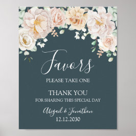Vintage Floral Navy Blue Wedding Favors Sign Poster