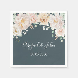 Vintage Floral Navy Blue Wedding Napkin Serviette