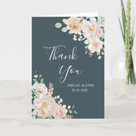 Vintage Floral Navy Blue Wedding Thank You Card Dankeskarte