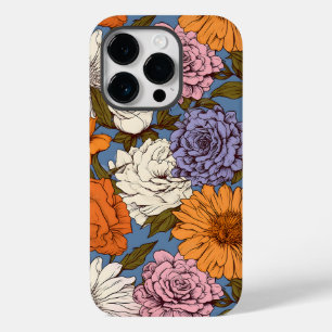 Vintage Floral Orange Blau Creme Boho Wildblumen Case-Mate iPhone 14 Pro Hülle
