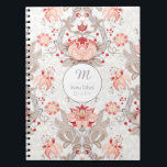 Vintage Floral Pattern damask Monogram S Notebook Notizblock<br><div class="desc">Beautiful and elegant floral pattern on light damask background. Sophisticated and feminine spiral notebook with monogram and name on white circle. All is customizable: you can easily change initials (font,  color,  size and position) and design (size and position) by clicking the customize button. Other Models ist schluckbar.</div>