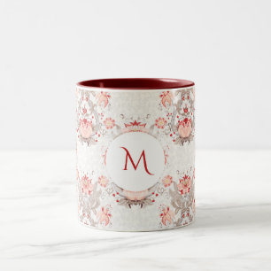 Vintage Floral Pattern Monogramm Tasse