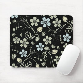 Vintage Floral Pattern with Ladybugs on Black Mousepad