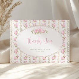 Vintage Floral Pink Rose Dankeskarte
