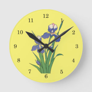 Vintage Floral, Purple Spring Garden Iris Flowers Runde Wanduhr
