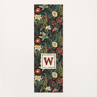 Vintage Floral Red Dahlia White Lilies Monogram Yogamatte
