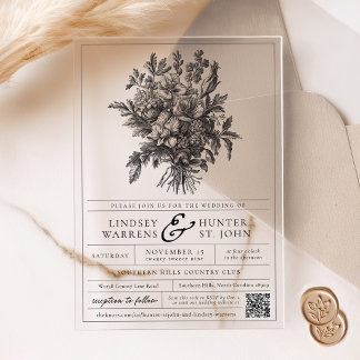Vintage Floral Romantic Garden Wedding QR Code Acryleinladungen